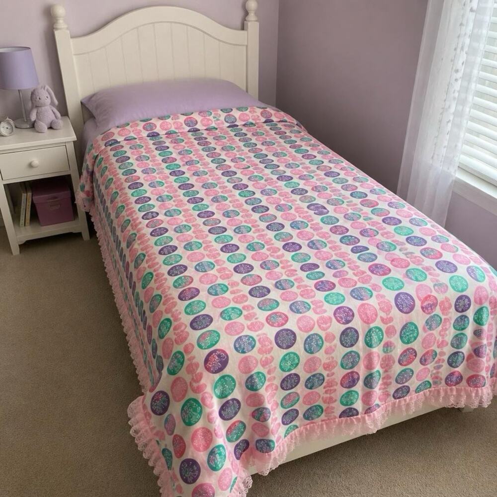 VTG Asian Inspired Cotton LaceTrim Elephants Blanket Bedcover Coverlet 56”x45”